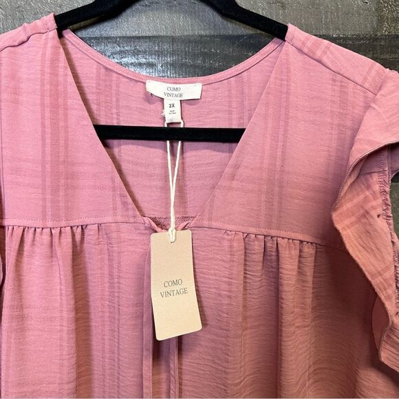 Como vintage NWT pink ruffle sleeve top size 2X - Picture 8 of 8